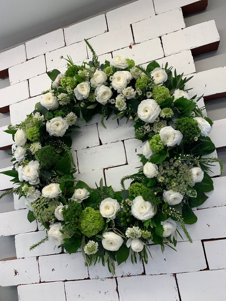 Sympathy Wreath - Greens and White