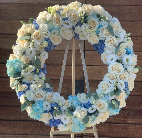 Sympathy Wreath - Blue and Whites