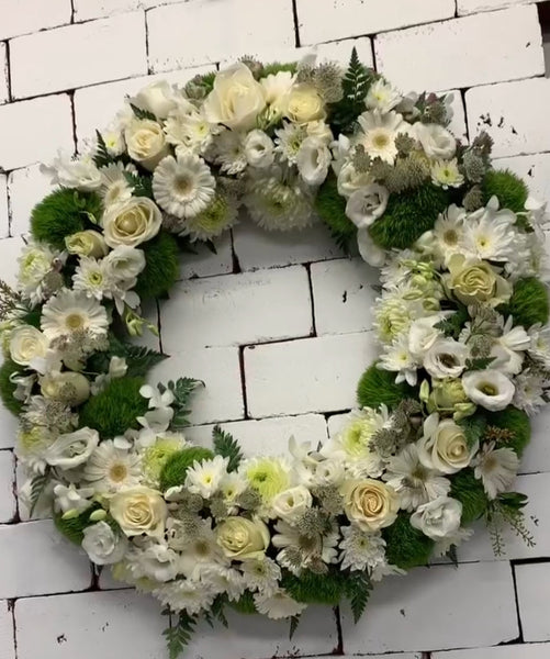 Sympathy Wreath - Whites and Greens