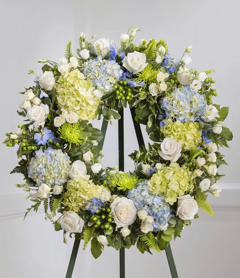 Sympathy Wreath - Blue, White and Green